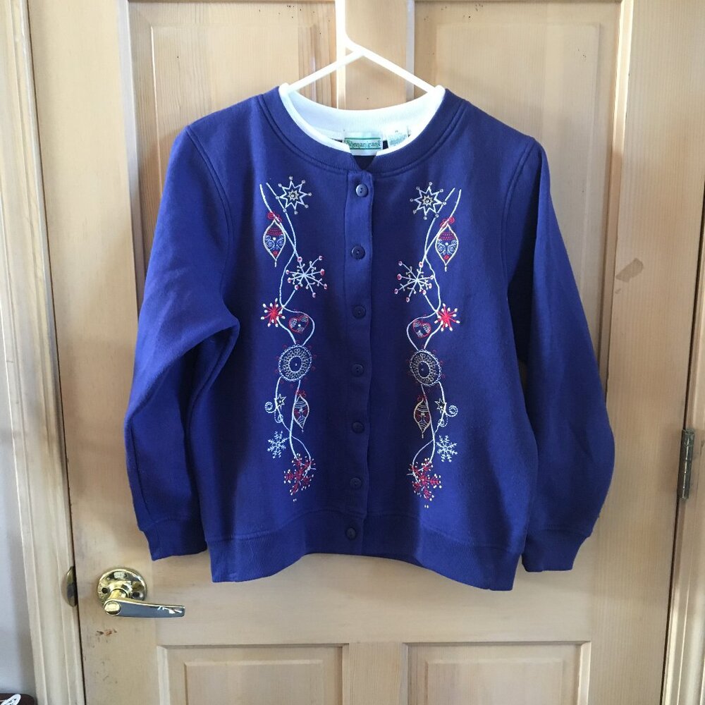 Women's Christmas Embroidered Button Down Sweatshirt - Size M